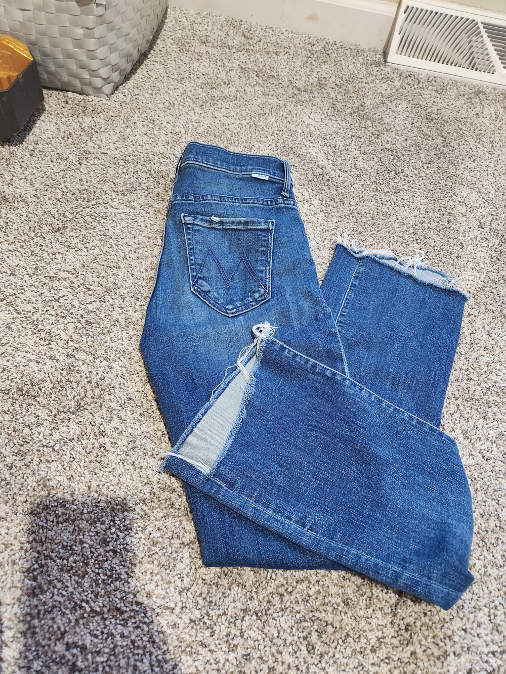 MOTHER Blue Straight-Leg Jeans with Raw Hem